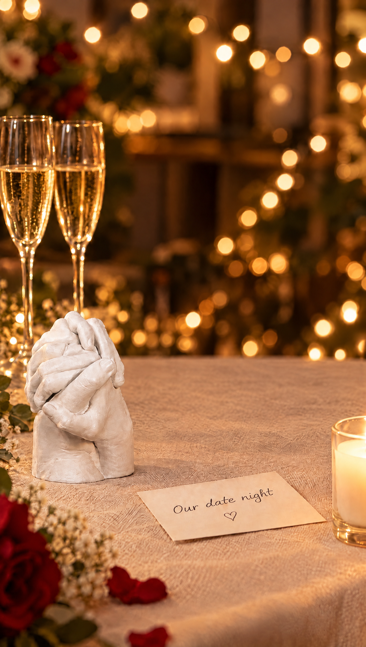 Hand casting sculpture on a romantic date night table