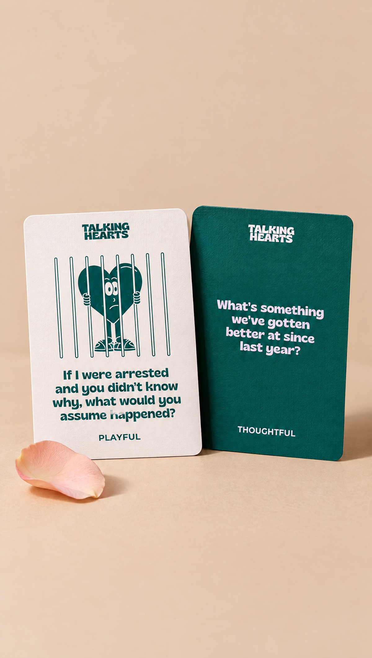 Playful and thoughtful Talking Hearts question cards